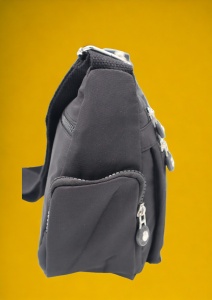 Geanta de umar femei R52, material rezistent, curea reglabila, buzunare laterale cu fermoar, 27x20x10cm, Negru - Img 3