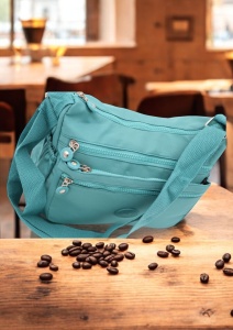 Geanta de umar femei R53, material rezistent, curea reglabila, buzunare laterale fara fermoar, 28x20x14cm, Verde - Img 6