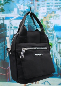 Geanta pentru femei R1311, cu manere si curea din material textil, 19x16x7cm, Negru