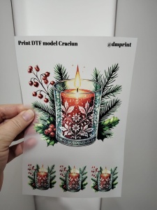 Print DTF, Autocolant textil Lumanare de Craciun in pahar
