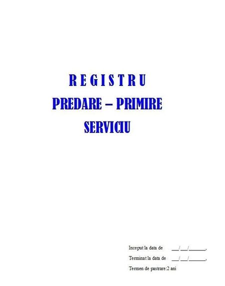 Registru Procese Verbale Predare-Primire Serviciu - 25 file