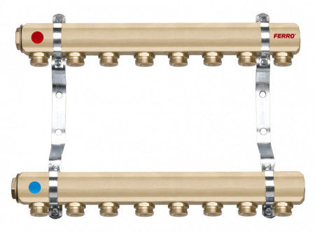 RPN06 - Distribuitor/colector 1" din alama 6 circuite eurocon 3/4"