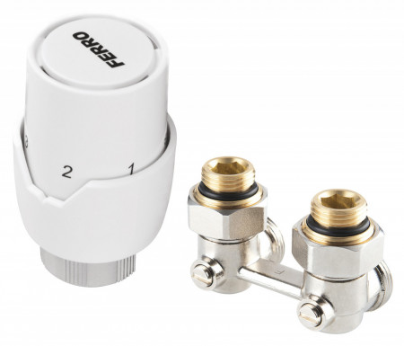 ZTV21 - Set robinet radiator termostatic dublu coltar 3/4 complet + cap termostatat GT20 alim. din perete