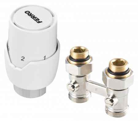 ZTV20 - Set robinet radiator termostatic dublu drept 3/4 complet + cap termostatat GT20 alim. din pardoseala