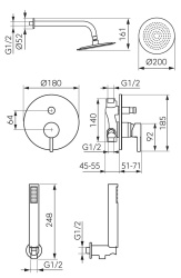 BCK7PGM-SET1-S - Set 5 in 1 Ciriculus: baterie incastrata dus cu cap dus fix, pars dus mobila, furtun flexibil si racord, Gun Metal - Img 2