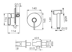 FD1-ZFR-66SET-25 - ZAFFIRO, Set dus igienic cu baterie incastrata