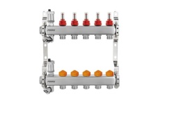 FPR-RZPU05AB - Distribuitor-colector 1" inox,limitatoare automate debit,debitmetre,robinet de golire 5 circuite/căi