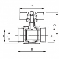 KM1 - Robinet trecere din alama pt. apa PN25, 1/2" FI-FI sfera si fluture - Img 2