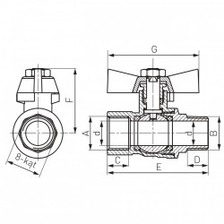 KMH11 - Robinet trecere din alama pt. apa PN40, 1/2" FI-FE sfera si fluture - Img 2