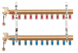 N-RO11S - Distribuitor/colector 1" din alama 11 circuite robineti 16x1/2" pt. teava multistrat - Img 1