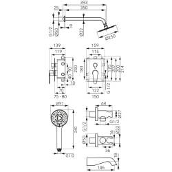 Sistem de duș încastrat FERRO Algeo BAG7P3BOX-SET1-S cu pălărie Ø250 mm, pară duș 3 funcții și pipă cadă, crom - Img 2