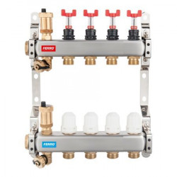 SN-RZPU04S - Distribuitor/colector 1" din inox 4 circuite debitmetre si robineti termostatati - Img 1