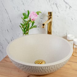 VRR1421T - Lavoar granit rotund fara preaplin Ø410x135 mm , bej - Img 3