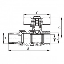 KS2 - Robinet trecere olandez din alama PN25, 3/4" FI-FE sfera si fluture - Img 2