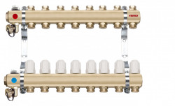 RZ08S - Distribuitor/colector 1" din alama 8 circuite 3/4", robineti termostatati - Img 1