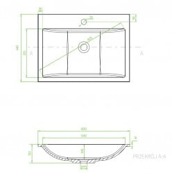 VGA1610T - Lavoar granit cu preaplin 600x440x122 mm, alb - Img 3