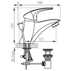 57002/1,0 - Metalia 57 - baterie stativa lavoar inaltime 145 mm, fara ventil - Img 2