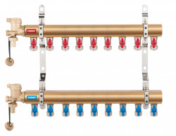 N-RO09S - Distribuitor/colector 1" din alama 9 circuite robineti 16x1/2" pt. teava multistrat - Img 1