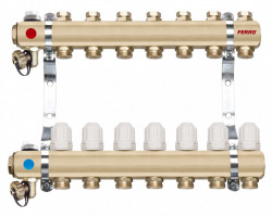 RZ07S - Distribuitor/colector 1" din alama 7 circuite 3/4", robineti termostatati - Img 1