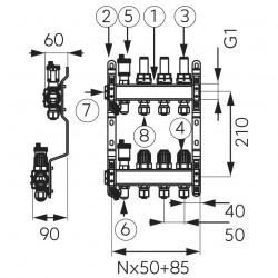 SN-RZP07S - Distribuitor/colector 1" din inox 7 circuite debitmetre si robineti termostatati - Img 2