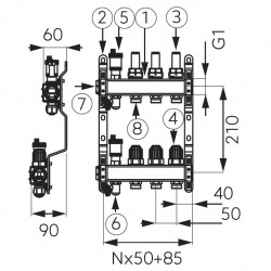 SN-RZPU06S - Distribuitor/colector 1" din inox 6 circuite debitmetre si robineti termostatati - Img 2