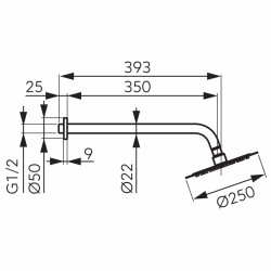 NPT13 - Cap dus fix 250 mm brat din perete, crom - Img 2