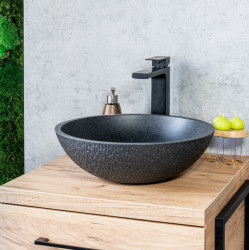 VRR1721T - Lavoar pe blat granit rotund fara preaplin Ø410x135 mm , negru-grafit - Img 3