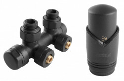 ZTD30AT - Set robinet dublu coltar pt. radiator tip-V alim. din perete, reversibil (stanga sau dreapta) si cap termostatat GT33, antracit - Img 1