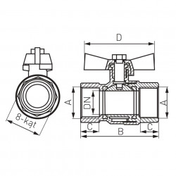 KMH1 - Robinet trecere din alama pt. apa PN40, 1/2" FI-FI sfera si fluture - Img 2