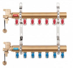 N-RO07S - Distribuitor/colector 1" din alama 7 circuite robineti 16x1/2" pt. teava multistrat - Img 1