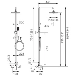 NP81-BVI7UVL-GM - Sistem de dus Vitto Verdeline cu baterie perete dus, Gun Metal - Img 2