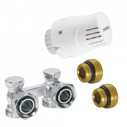 ZTV02 - Set robinet radiator termostatic dublu coltar 3/4 + cap termostatat GT10 alim. din perete - Img 1