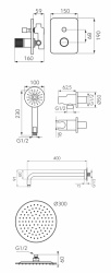 FD1-ARD-7PSET1-25 - Sistem dus 6 in 1 Ardesia, baterie incastrata 2 iesiri, cap dus fix, brat, para, furtun si racord pentru baterie incastrata, negru-roz auriu - Img 2