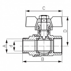 KM21 - Robinet trecere din alama pt. apa PN25, 3/4" FI-FE sfera si fluture - Img 2
