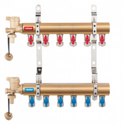 N-RO06S - Distribuitor/colector 1" din alama 6 circuite robineti 16x1/2" pt. teava multistrat - Img 1