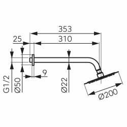 NPT11 - Cap dus fix 200 mm brat din perete, crom - Img 2