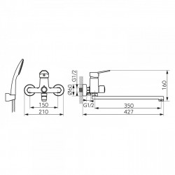 BIS55A - Baterie Perete Cada/Dus Isso, Pipa Lunga Crom Accesorii - Img 2
