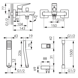BVI11VL - Vitto Verdeline - Baterie perete cada-dus cu set de dus inclus, crom - Img 2