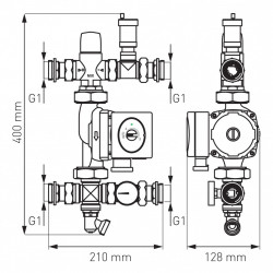 GM2F-60GPA - Grup de amestec combinat pt. colectori 1”cu vana 3 cai termostatata si pompa GPA II 25‑6‑131 - Img 2