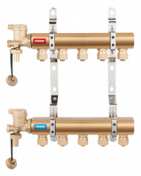 N-RNZ02 - Distribuitor/colector 1" din alama 2 circuite racorduri teava multistrat 16x1/2" - Img 1