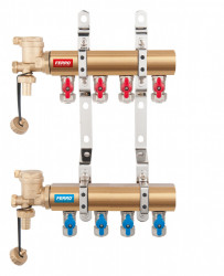 N-RO04S - Distribuitor/colector 1" din alama 4 circuite robineti 16x1/2" pt. teava multistrat - Img 1