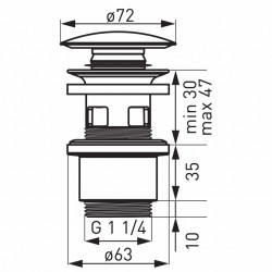 S288PPCB-B - Ventil lavoar click-clack din ABS 1 1/4`` preaplin, ceramic negru - Img 2