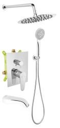 Sistem de duș încastrat FERRO Algeo BAG7P3BOX-SET1-S cu pălărie Ø250 mm, pară duș 3 funcții și pipă cadă, crom