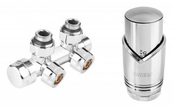 ZTD30CR - Set robinet dublu coltar pt. radiator tip-V alim. din perete, reversibil (stanga sau dreapta) si cap termostatat GT31, crom - Img 1