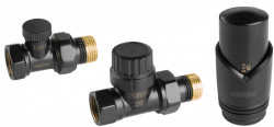 ZTM30BL - Set robineti radiator drepti 1/2" tur termostatic+retur+cap termostat GT34, negru