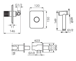 FD1-ARD-66SET-25 - ARDESIA, Set dus igienic cu baterie incastrata - Img 2