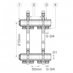RPN09 - Distribuitor/colector 1" din alama 9 circuite eurocon 3/4" - Img 2