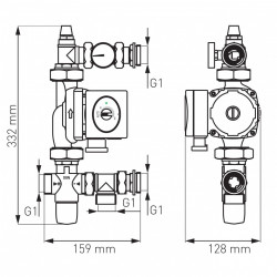 GM1F-60GPA - Grup de amestec incalzire in pardoseala pt. colectori 1”cu vana 3 cai termostatata si pompa GPA II 25‑6‑131 - Img 2