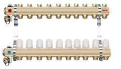 RZ10S - Distribuitor/colector 1" din alama 10 circuite 3/4", robineti termostatati - Img 1