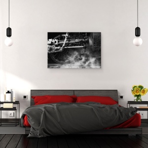 Tablou canvas - Aburul Locomotivei, Natura Moarta, Tren, Alb-Negru, Ceata, Fum, 40 x 60 cm - Img 3